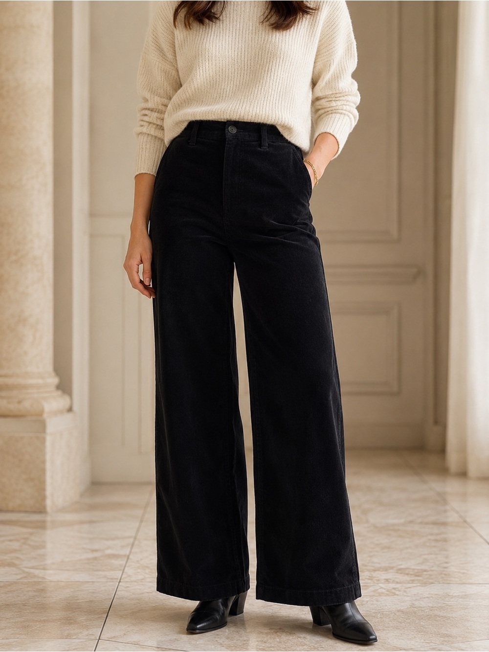 POLO RALPH LAUREN Black Corduroy Wide Leg Pants Size 8 High Rise NWOT